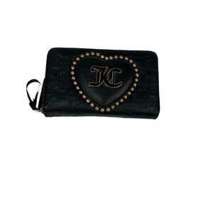 Juicy Couture Women's Black Zip-Around Wallet with Logo & Studs